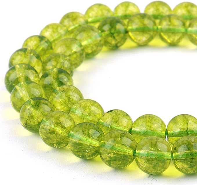 Crackle Crystal Beads for Jewelry Making - 10mm Glass Round Beads for Bracelets(35-37pcs, Olive Green Crystal)