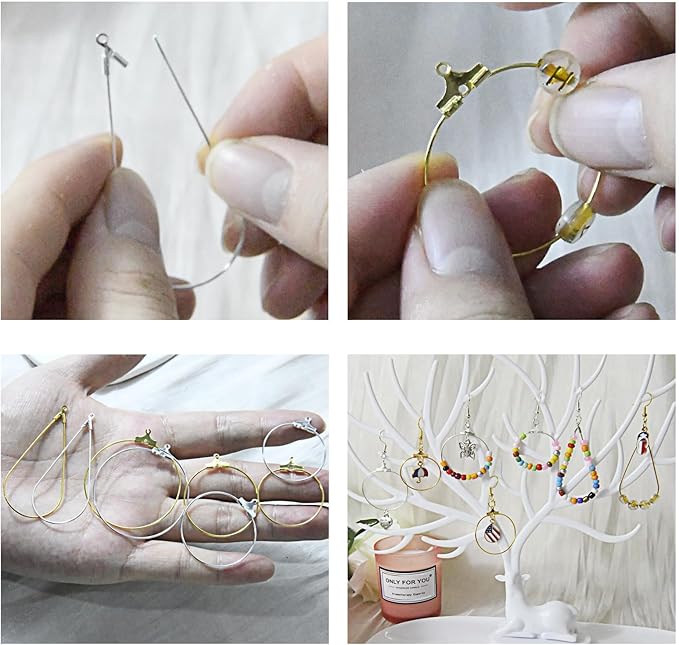 XKCWXY Professional 415Pcs Jewelry Making Supplies for Adults - Earring Findings Components with Hoops, Hooks, Jump Rings,Accent Beads and Charms, Craft Tools Included