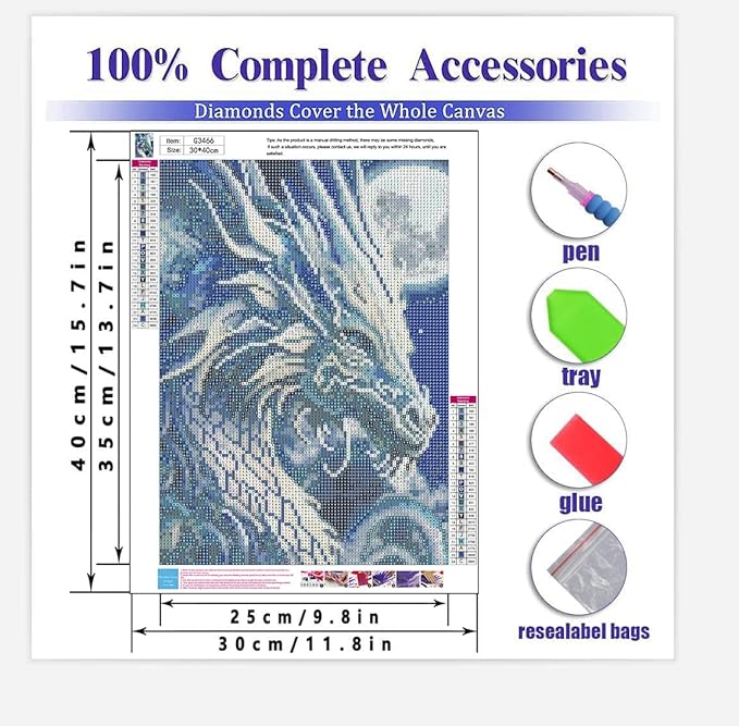 Mrnsiet Dragon Diamond Painting Kits for Adults,5D DIY Moon Diamond Art Crystal Diamond Paintings Full Round Drill, Paintings with Diamonds Gem Art for Home Wall Decor 12x16 Inch