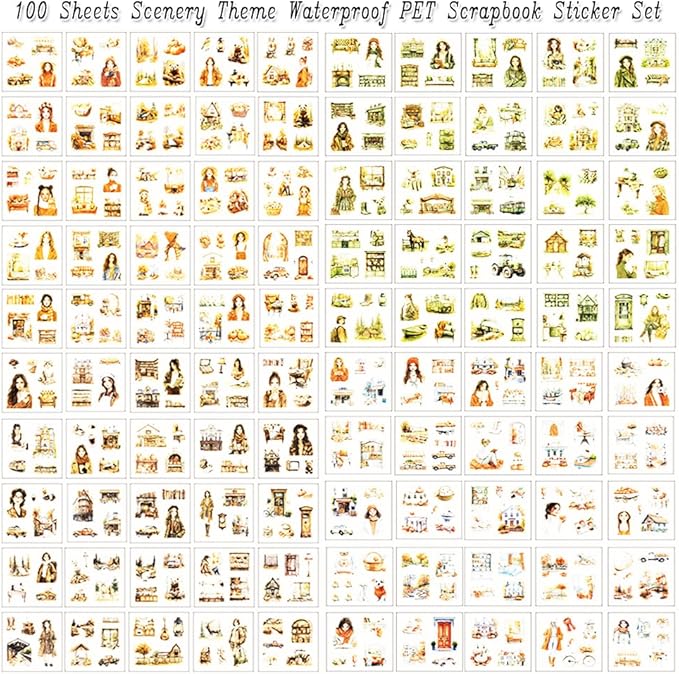 448Pcs Autumn Scenery Scrapbook Stickers for Scrapbooking Supplies, Transparent PET Aesthetic Stickers for Journaling, Junk Journal, Planner, DIY Craft Art, Scrap Booking Supples Kit