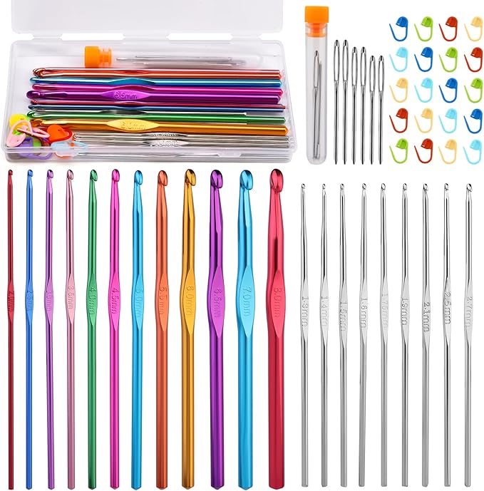 MORFEN 48 Pcs Crochet Hooks Set, 21 Sizes Crochet Needles with Case, Ergonomic Knitting Needles, Crochet Hooks Kit with Crochet Accessories Stitch Markers Blunt Needles for Crocheting Yarn