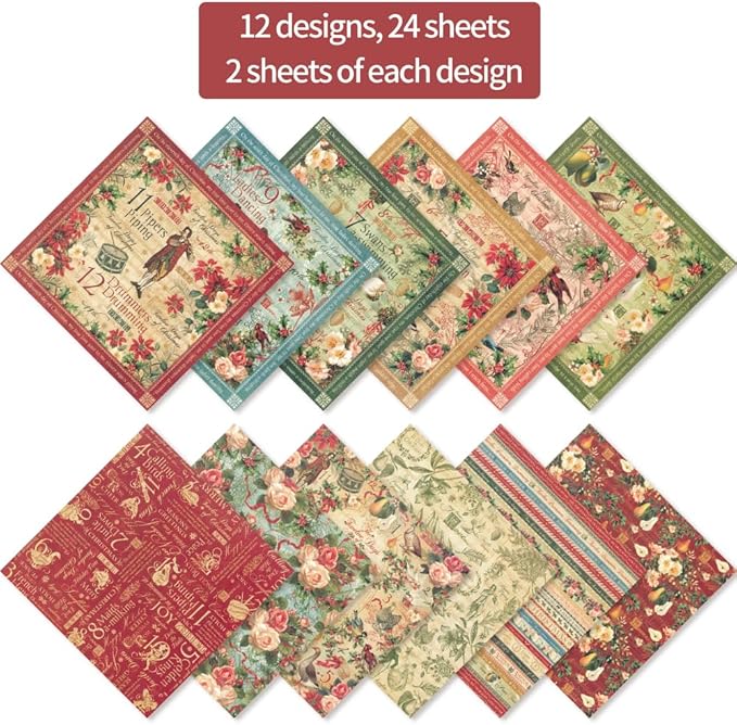 6x6" 160gsm Cardstock Single Sided Scrapbooking 24 Papers Pad Vintage Decoupage Scrapbook Kit Patterned Paper Junk Journal Supplies Journaling Supply Scrap Paper Crafting. Carols