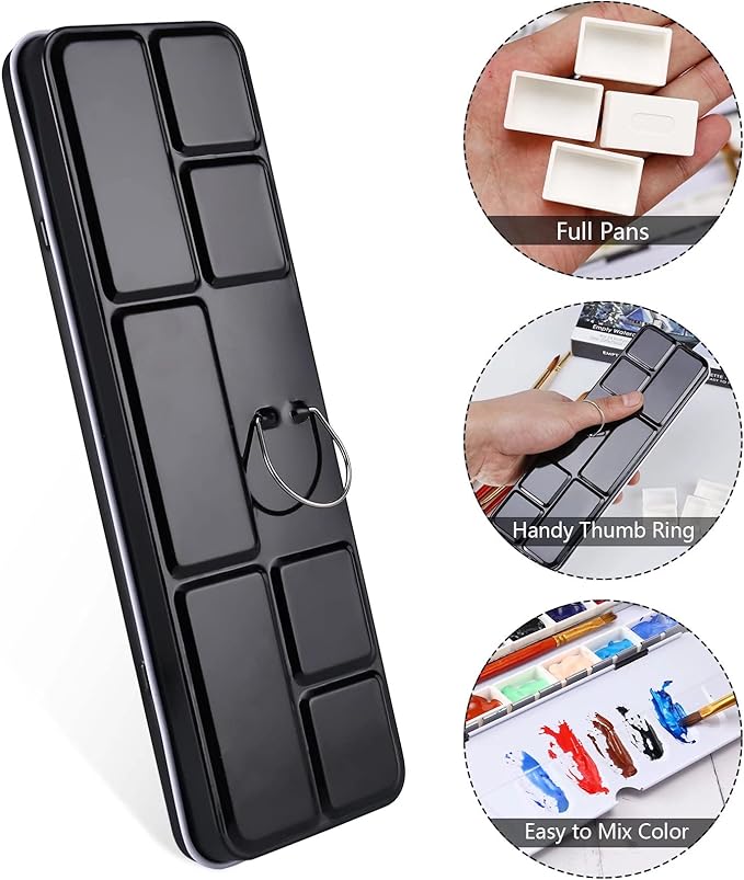 LOONENG Metal Watercolor Tray Palette with 14 Empty Full Pans for Plein Air, Acrylic and Oil Painting