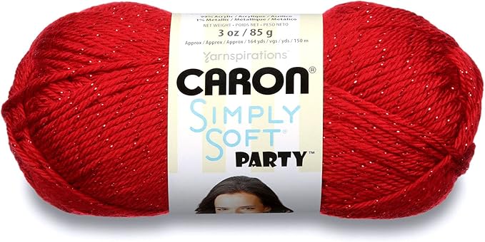 Caron Simply Soft Party Red Sparkle Yarn - 3 Pack of 85g/3oz - Acrylic - 4 Medium (Worsted) - 164 Yards - Knitting/Crochet