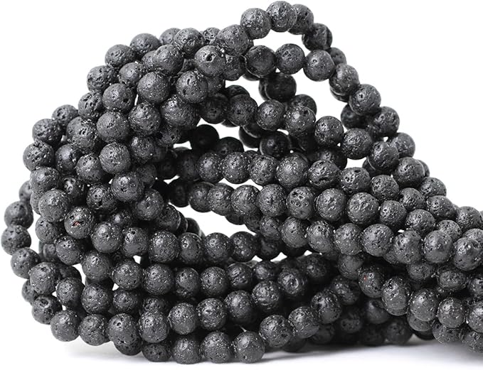 cheavian 6mm 60pcs black lava volcanic stone gemstone round loose beads for jewelry making 1 strand 15"