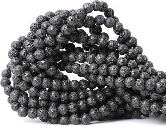 cheavian 6mm 60pcs black lava volcanic stone gemstone round loose beads for jewelry making 1 strand 15"