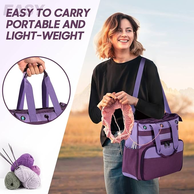 Spardar 74 pcs Crochet Kit, Crochet Kits for Beginners with Large Storage Bag, 20 Pcs Crochet Yarn, 16 Pcs Crochet Hooks, Crochet Accessories for Adults, Elderly and Beginners (Dark Purple)