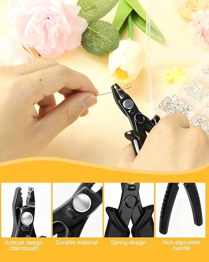 1950 Pcs Jewelry Making Cord End Kit,Crimp Tube Beads with Organizer Box,Includes Crimp Beads, Cover, Lobster Clasp,Jump Ring,Wire Guardians,Crimping Pliers & Beading Wire for Bracelets Necklace