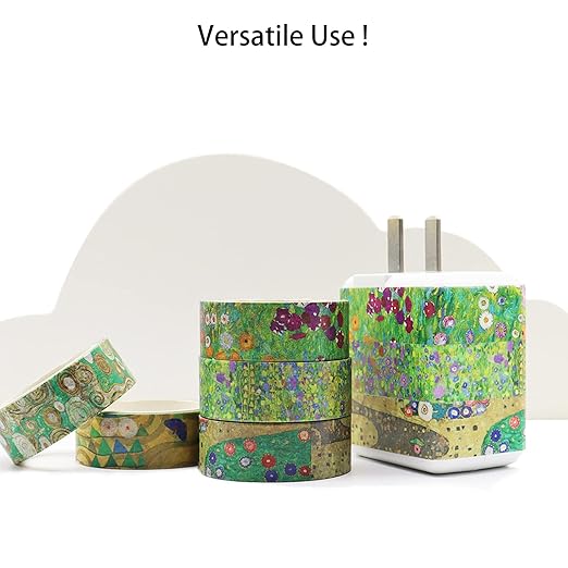 Berkin Arts 12 Rolls Art Floral Designs Washi Tape Set - 15 mm Wide Decorative Adhesive Masking Tape Cloisonnism Colorful Flowers Gustav Klimt Series