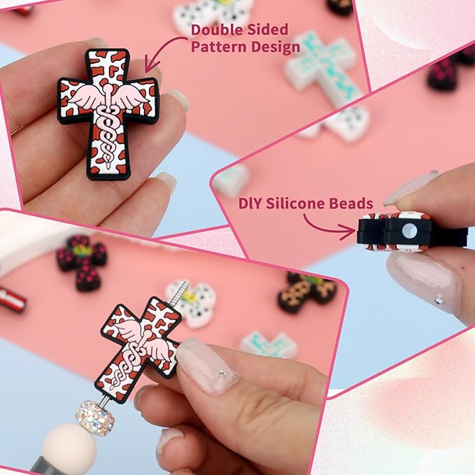 12pcs Cross Silicone Focal Beads, Focal Beads for Pens，Keychain Making, Bracelet, Necklace Crafts, Bulk for DIY（Cross）