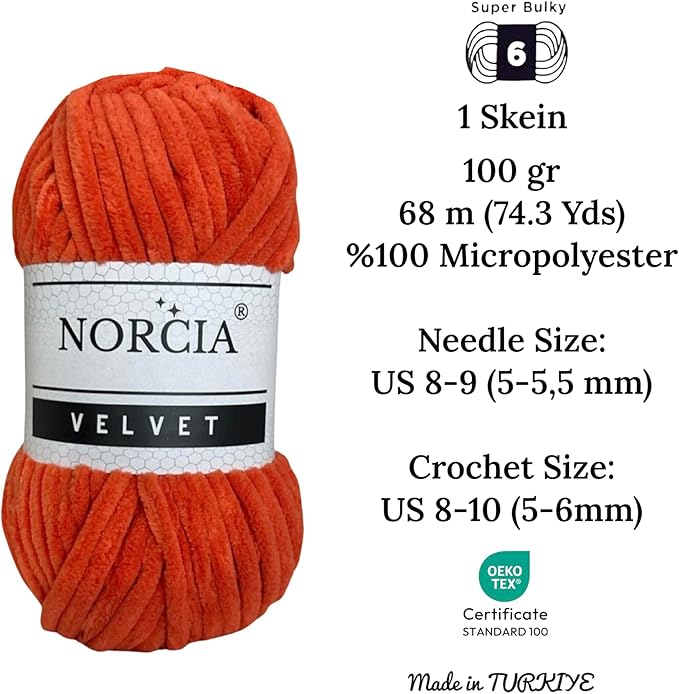 Soft Velvet Yarn Chenille Yarn for Crocheting Super Bulky 3x100g (3x75 yds) Baby Blanket Yarn for Knitting Amigurumi Yarn for Crochet Weaving Craft (Orange, 3 Skeins)