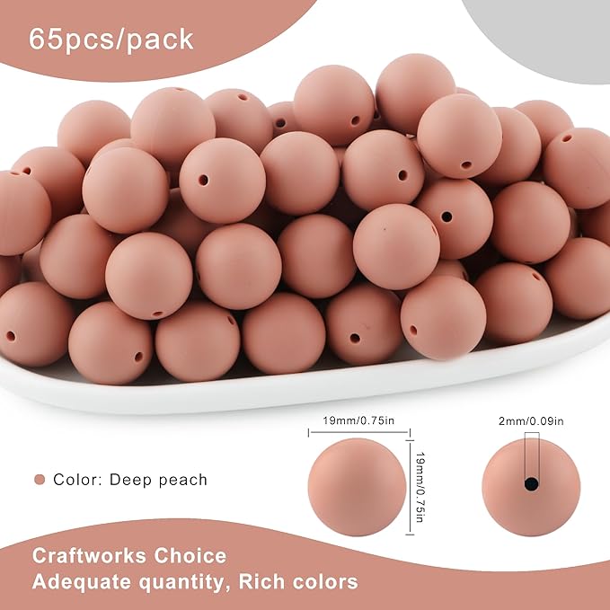 65Pcs 19mm Silicone Beads for Keychain Making Bracelet Necklace, Bulk Round Silicone Beads for Pens(Deep Peach)