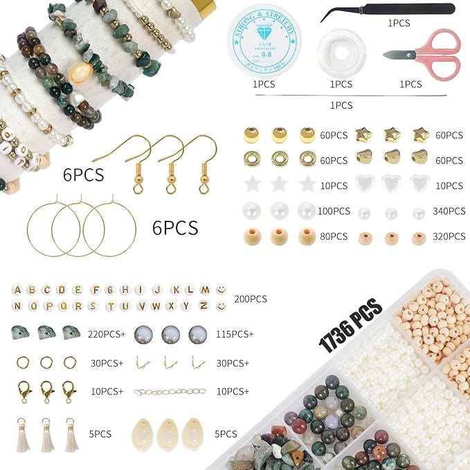 toipinio bracelet making kit jewelry making supplies kit natural stone beads for irregular natural stone with for diy craft -1736 pcs friendship bracelet/necklace/earrings for adults (indian jasper)