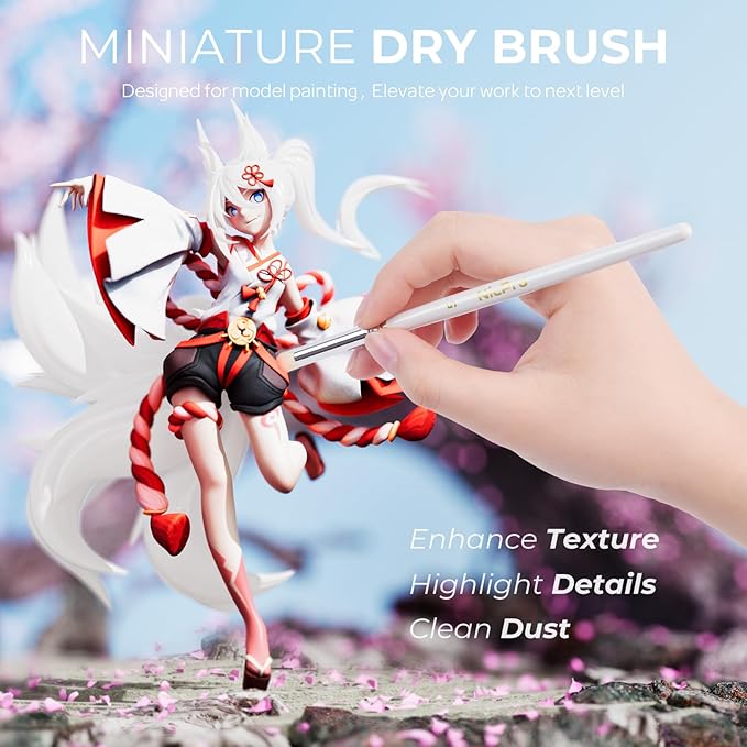 Nicpro 12PCS Fine Detail Paint Brush Drybrush Set, Aesthetic Pastel Fine Tip Miniature Paint Brushes for Acrylic Oil Watercolor, Crafts, 40K Models, Miniatures, Rock Painting, Paint by Numbers