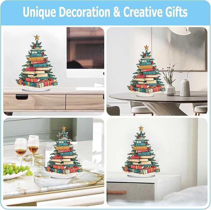 NEGEKFKX Christmas Tree Tabletop Ornament DIY Diamonds Art Painting kit,Desktop Diamonds Painting Kit for Adult,Acrylic Diamonds Painting Board Kit Ornament, Special Crystal Diamond
