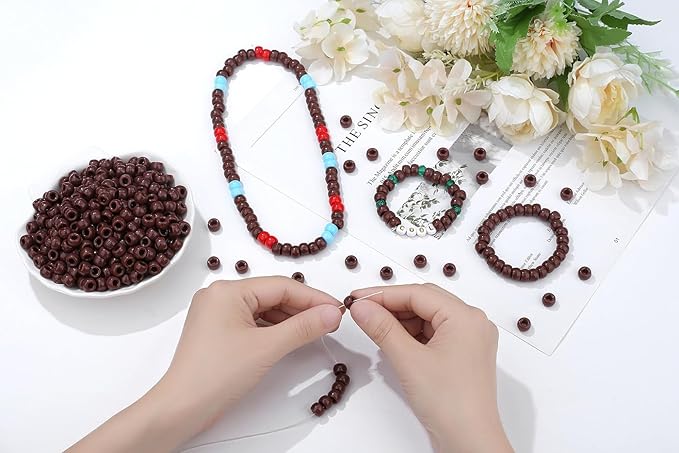 1000Pcs Brown Pony Beads Bulk Plastic 6x9mm Beads for Necklace, Hair Bead for Braids Kandi Pony Crafts Bead for Bracelets Jewelry Making Keychain (Brown)