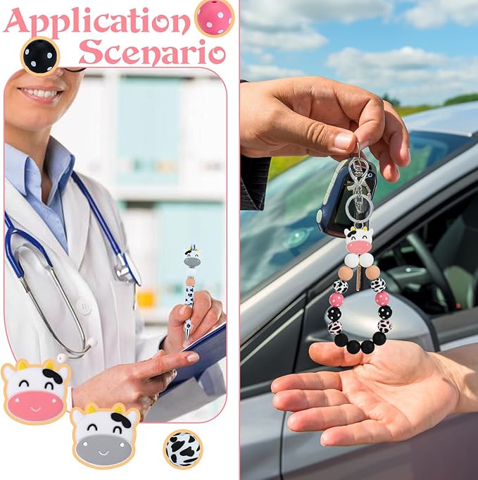 44 Pcs 15mm Silicone Round Animal Focal Beads for Pens, Keychains, Bracelets & Other Crafts (Dairy Cow)