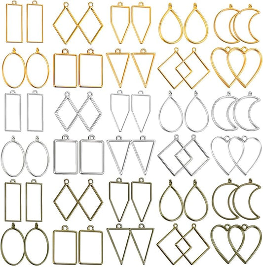Shynek 60Pcs Hollow Frame Pendants - Resin Craft Bezels Jewelry Molds for Necklaces and Earrings Making Supplies