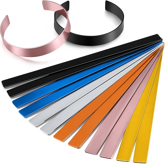 Lewtemi 12 Pcs Anodized Aluminum Bracelet Blanks Stamping Blanks Engraving Colorful Metal Stamp Bracelet for Jewelry Making DIY(7 x 0.5 x 0.05 Inch,Fresh Color)