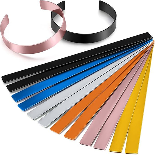 Lewtemi 12 Pcs Anodized Aluminum Bracelet Blanks Stamping Blanks Engraving Colorful Metal Stamp Bracelet for Jewelry Making DIY(7 x 0.5 x 0.05 Inch,Fresh Color)