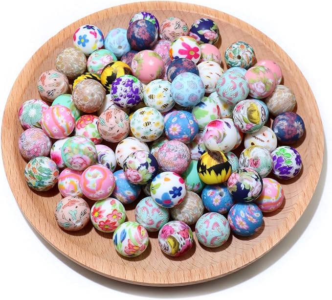 80Pcs 15mm Silicone Beads Bulk Flower Focal Silicone Beads for Keychain Making Necklace Jewelry DIY Bracelet Making Kit (Flower)