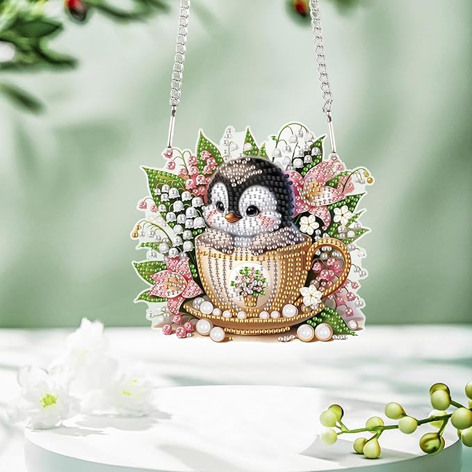 Tontut Penguin Diamond Art Painting Kits Hanging Decoration,5D Diamond Art Painting,DIY Special Shape Diamond Craft Wall Garden Decoration,Gifts