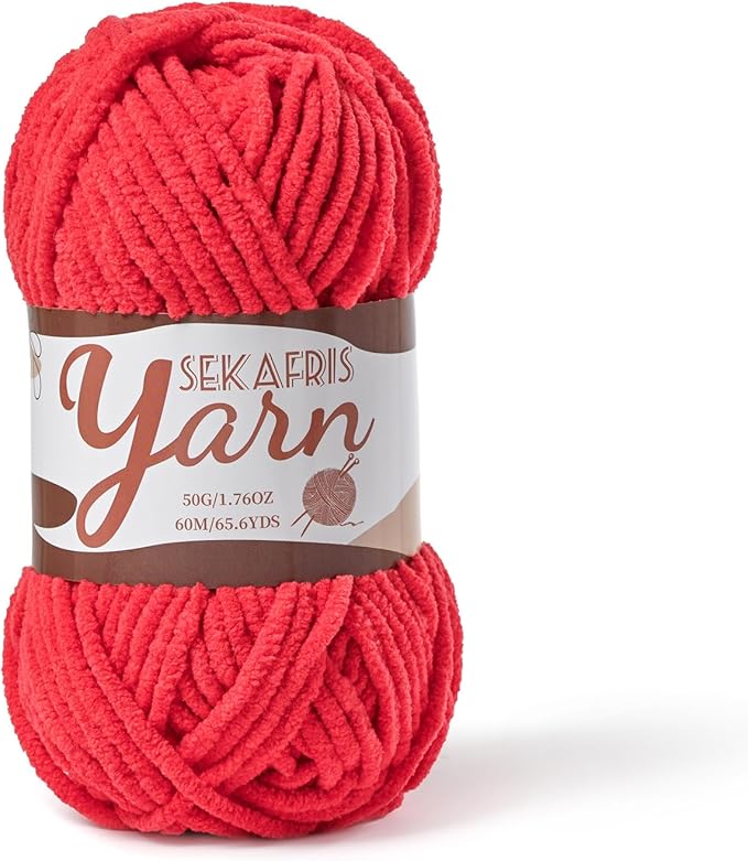 Fluffy Velvet Yarn for Crocheting，Baby Blanket Yarn for Crocheting Soft，50g(65.6yds) Amigurumi Yarns，Plush Chenille Crochet Yarns，Puzzle Yarn for Crochet Weaving Craft(Red)