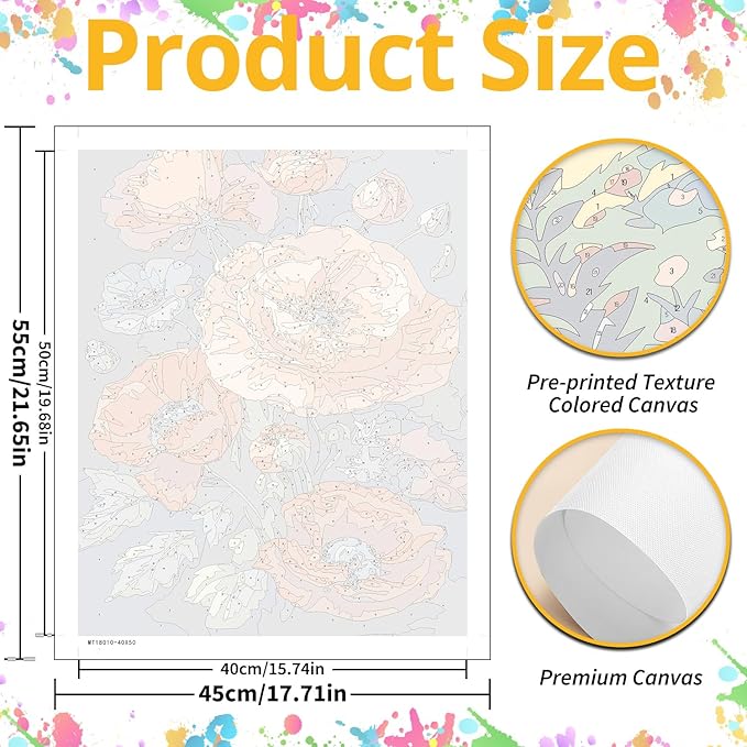 Flowers Paint by Numbers for Adult, Poppy Paint by Numbers Kit for Adults Beginners, DIY Flowers Acrylic Painting on Canvas for Home Wall Art Decor 16x20 Inch