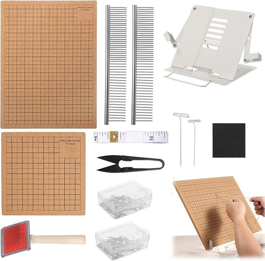 107 PCS Macrame Board Set, with 12x16/8x8 Inch Macrame Board Adjustable Holder with T Pins Double Sided Grids Bracelet Making Board with Brush Scissor Ruler Tools for Braiding Cording Creating (B)