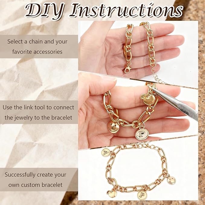 Sumalon 20 Pcs 18K Gold Plated Bracelet Chain Kit, Paperclip Alloy Link Fit Clip with Lock, Bracelet Charm for Women DIY Jewelry Making (Gold)
