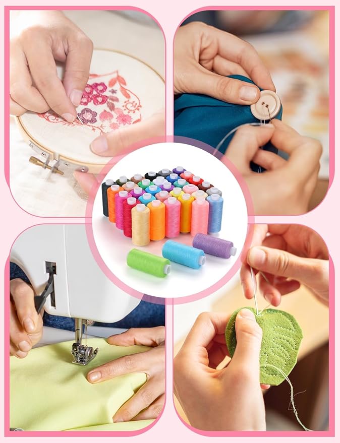 194PCS Sewing Thread Kit with Prewound Bobbins, 72 Colors Thread Spools (400 Yards Each), 72 Rolls of Shuttle Core Thread, 50 Machine Needles for Hand Stitching, Quilting, Embroidery & DIY Crafting