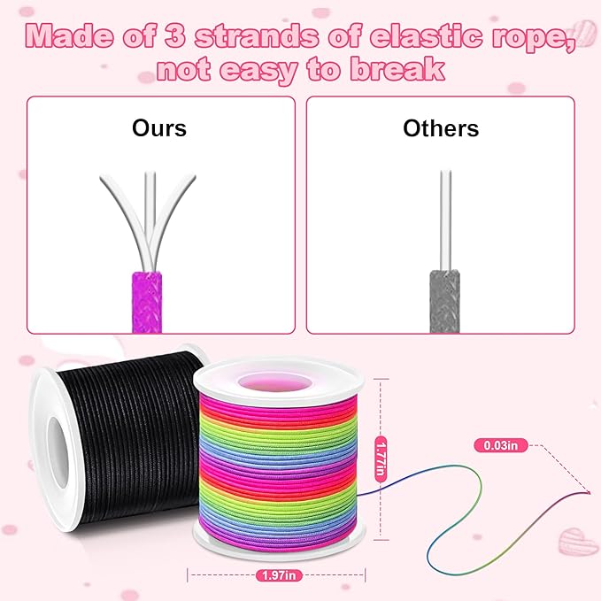 Stretchy String for Bracelets, Necklaces, Bead Stringing, Jewelry Making, Hair Braiding, and Crafts. Diameter: 1mm, Length: 330 Feet, Rainbow and Black (2 Pieces)