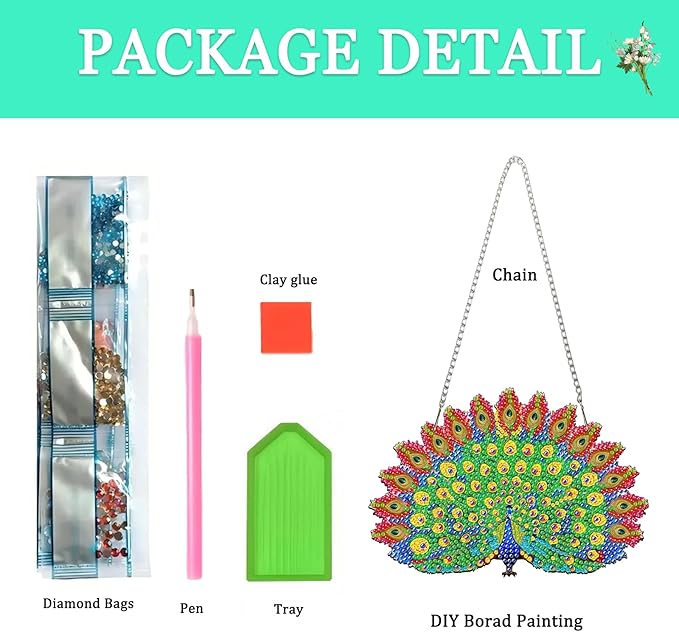 Auremi Peacock Diamond Art Hanging Kit for Adult, Special Shaped Rhinestone, DIY Acrylic 5D Animal Diamond Painting Window Pendants Signs, Home Garden Wall Hanging Ornament