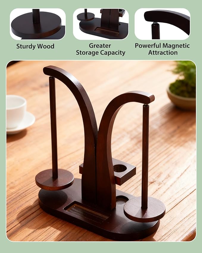 eZAKKA Upgraded Magnetic Yarn Holder Spinner – Double Yarn Holder with Wooden Yarn Spool Rack & Organizer Base, Portable Crochet Yarn Holder for Crocheting and Knitting Lovers, 1 Pack