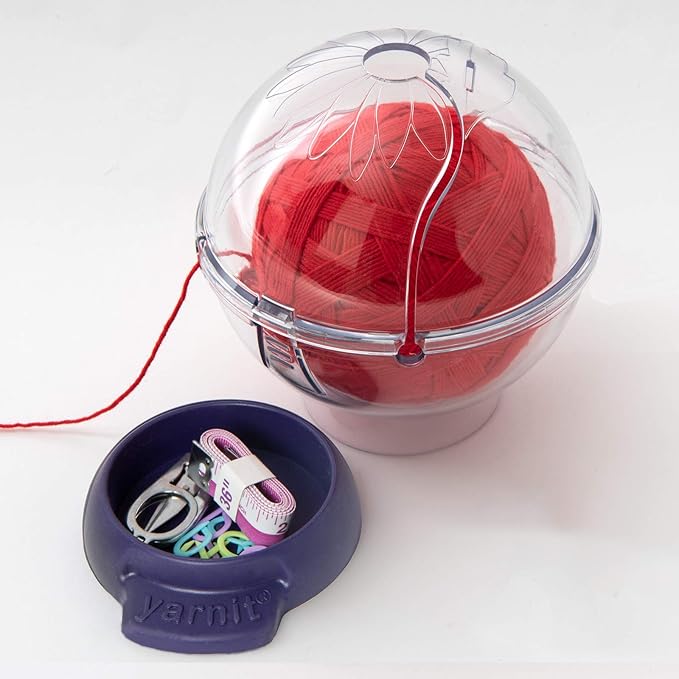 Prym Yarnit Travel Yarn Holder for Knitting & Crochet – Prevents Tangles with Two Yarn Channels, Shoulder Strap, Non-Slip Base & Hidden Storage