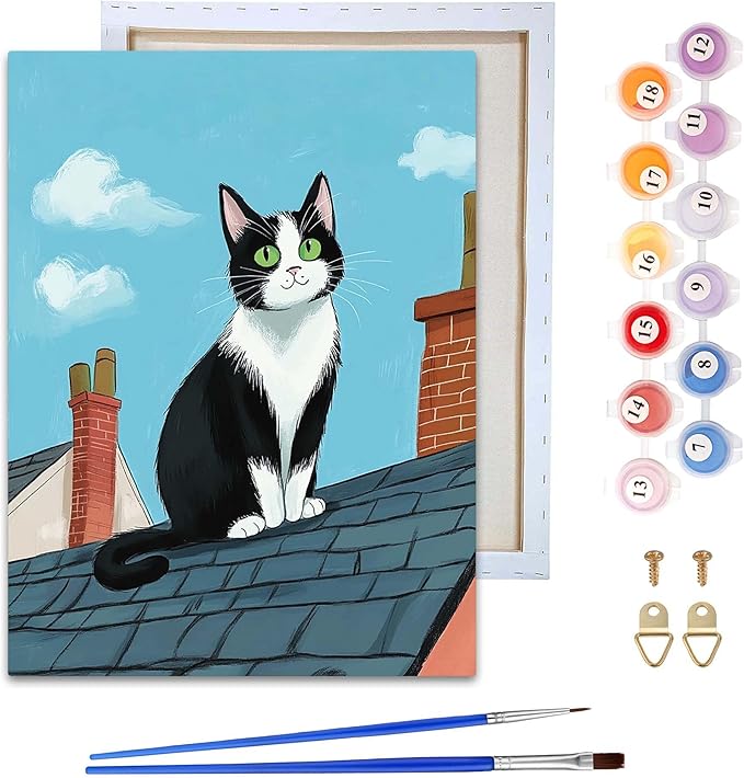 Reofrey Framed Paint by Numbers Kit for Adults & Beginner - 8x12 Inch Canvas Cat Animal Paint by Numbers - Educational & Creative Art Set for Beginners - Perfect for Home Wall Decoration C1946