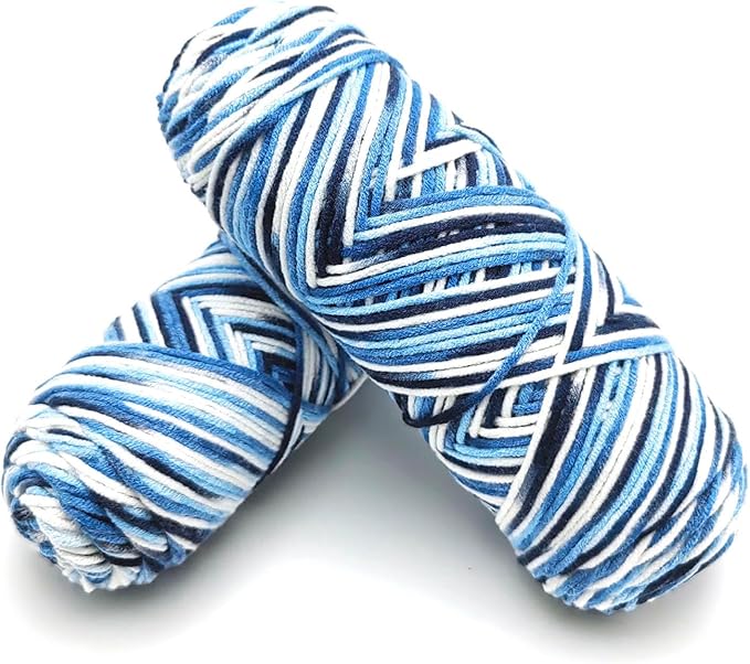 5-Ply Variegated Yarn 200g/2pcs, Acrylic 100%, Chunky Weight 2.5mm, Soft & Cozy, Vibrant Colors, Full Hand Feel for Knitting Sweaters, Scarves, Shawls, Hats (8#Blue White)