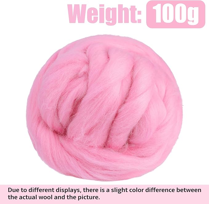 3.53oz Wool Roving, Fiber Roving Wool Top, Needle Felting Supplies, Pure Wools, Chunky Yarn, Spinning Wools for Needle Felting Wet DIY Hand Spinning (Antique Pink)