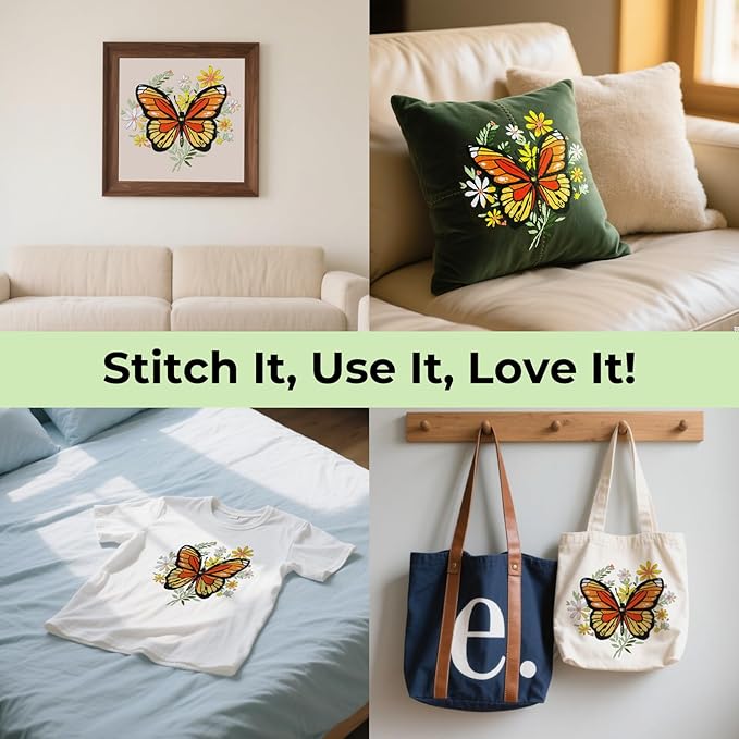htvront embroidery kit for beginners, butterfly embroidery kits with step-by-step video tutorials only 6 stitches, beginner embroidery kit for adult, needlepoint kits for adults with stamped patterns