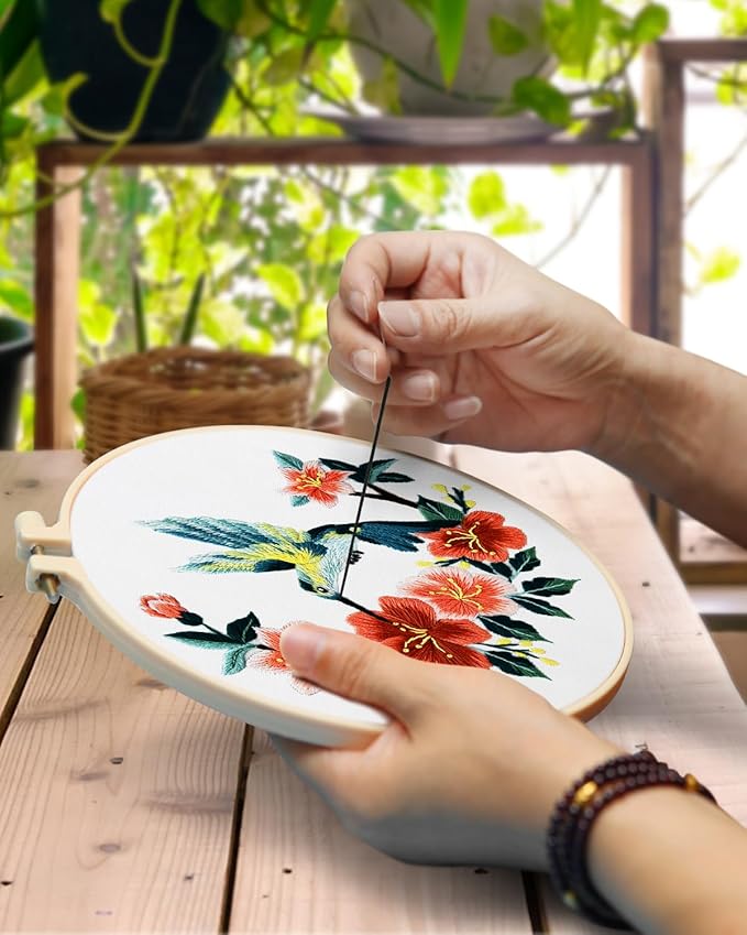 TINDTOP Hummingbird and Flower Embroidery Kit for Adults