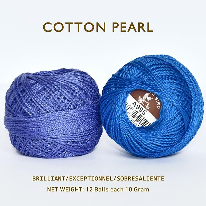 Double Mercerized Egyptian Long Staple Cotton Pearl Thread Ball 10 Grams Rainbow Color Embroidery Thread 12 Colors per Box for Crochet Hardanger Cross Stitch Hand Embroidery,Bluegreen Series