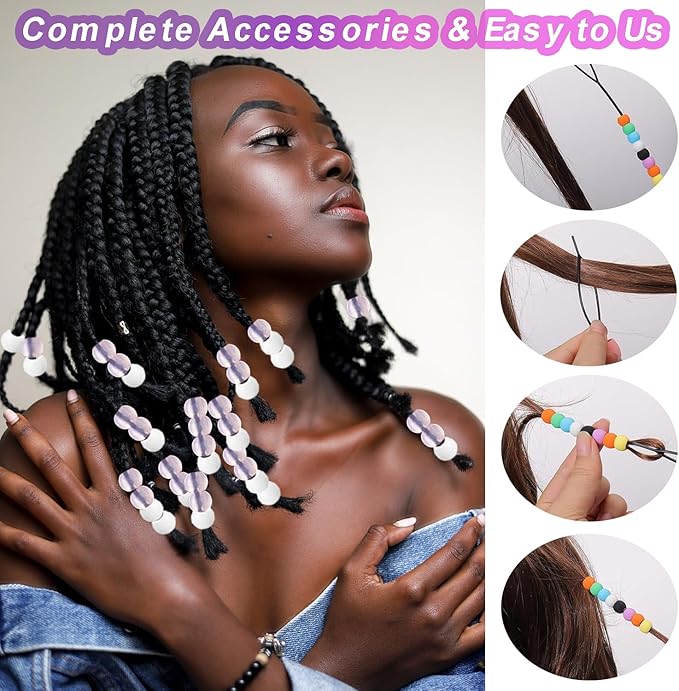 120Pcs 14mm Large Silicone Beads for Hair Braids, Soft Jellyish Hair Beads with 7mm Hole + 50 Rubber Bands and 1 Beader for Braiding, DIY Bracelets Necklaces Crafts(Transparent)