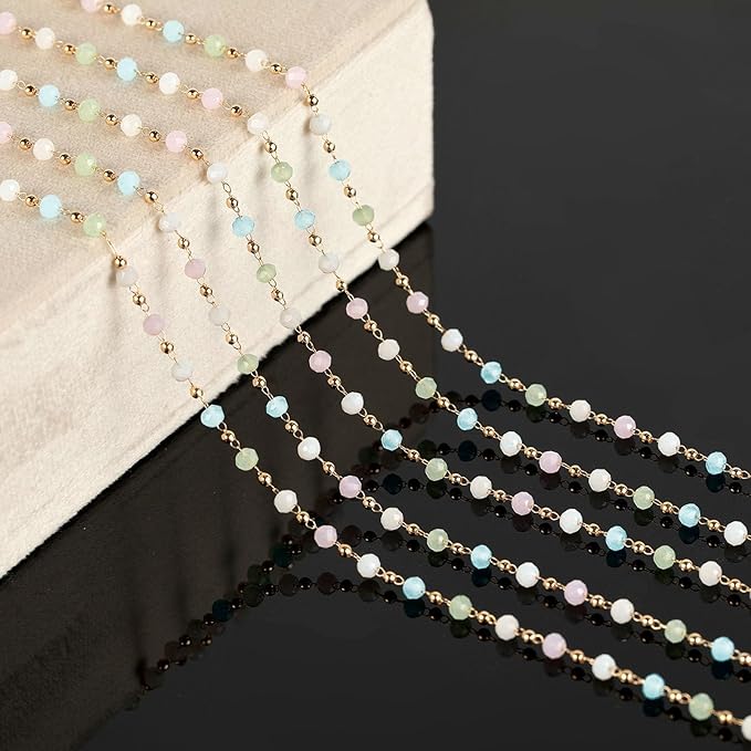 KYUNHOO 5M KC Gold Plated Brass Chains for Jewelry Making Colorful Satellite Bead Chain Bulk with Lobster Claps and Jump Rings Unfinished Jewelry Supply Findings
