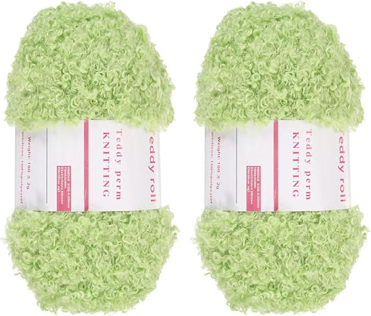 MECCANIXITY 2 Skeins Fur Yarn Soft Fluffy Chunky Yarn Fuzzy Eyelash Yarn Green for Crocheting Knit Clothes Bag - 55Yard/50m, 3.11ozx2