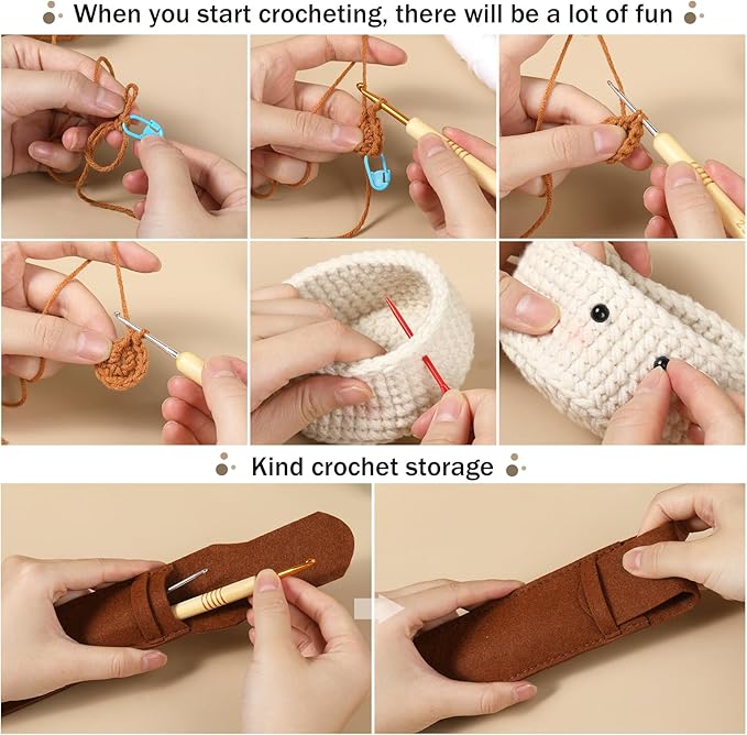 Hssugi Crochet Kit for Beginners - 6PCS Crochet Coasters in a Plant Pot Crochet Start Kit, Complete Beginner Crochet Kit with Hooks, Yarn, Clear Video Tutorials for Adult Beginners