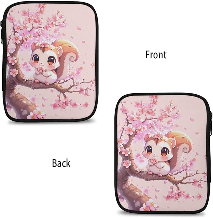 Hechitok Squirrel Cherry Blossom Crochet Hook Case with Zipper and Web Pockets for Crochet Needles/Knitting Accessories Lightweight Organizer Bag for Crochet Hook Kit Tools