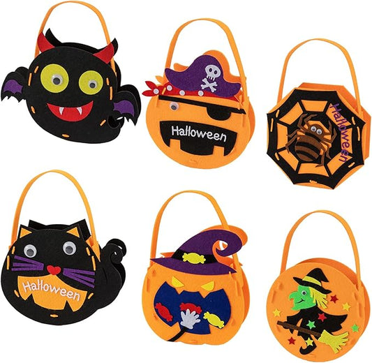 6 Set DIY Trick or Treat Bag Kit, Make Your Own Halloween Candy Bags Goodie Bags, Felt Craft with Stickers for Kids Halloween Party Favors