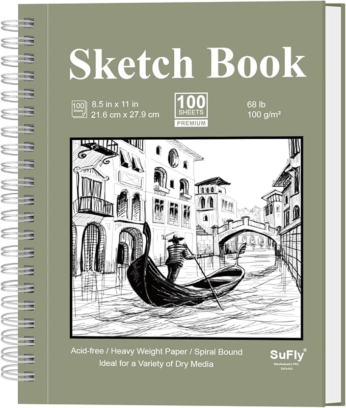 sketch book 8.5 x 11, sketch pad, pack of 1 (68lb/100gsm), 100 sheets spiral sketchbook, acid free drawing paper, sketch pads for drawing for adults, art paper for drawing and painting for kids.