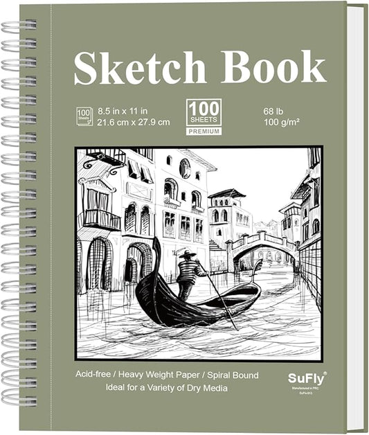 sketch book 8.5 x 11, sketch pad, pack of 1 (68lb/100gsm), 100 sheets spiral sketchbook, acid free drawing paper, sketch pads for drawing for adults, art paper for drawing and painting for kids.