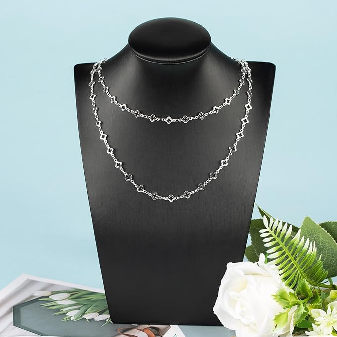 YOUBEIYEE 4 Yard Silver Plated Brass Chain for Jewelry Making Hollow Four Leaf Clover Necklace Bracelet for Women Jewelry Making Chains Bulk